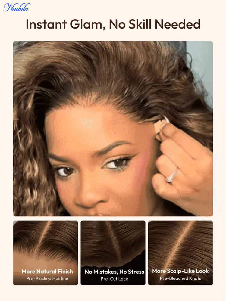 Nadula 13x4 Pré-Assemblé ™ Perruque Lace Frontale Cheveux Humains Blondes avec Mèches Ondulées Effet Vague Pré-coupée