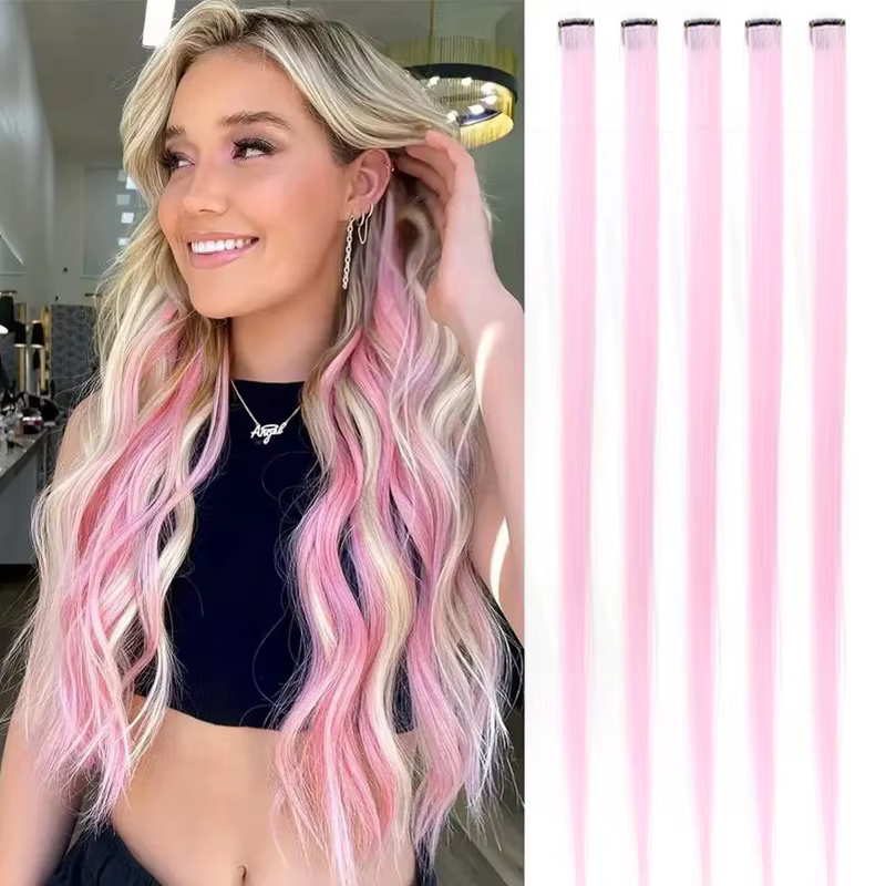 Extensions de cheveux synthétiques colorées à Clip Long de 22 pouces