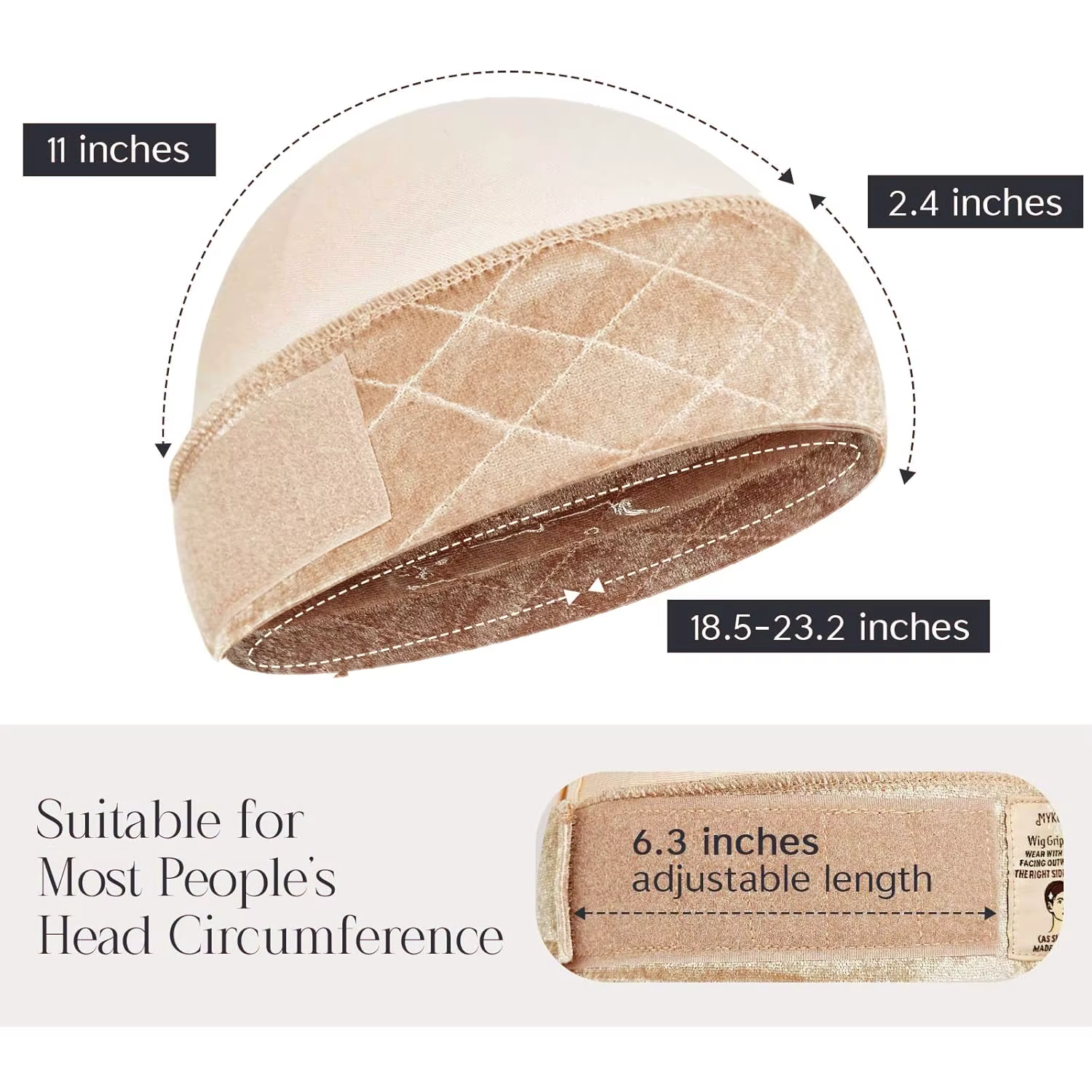 Bonnet de maintien de perruque avec bande en silicone antidérapante