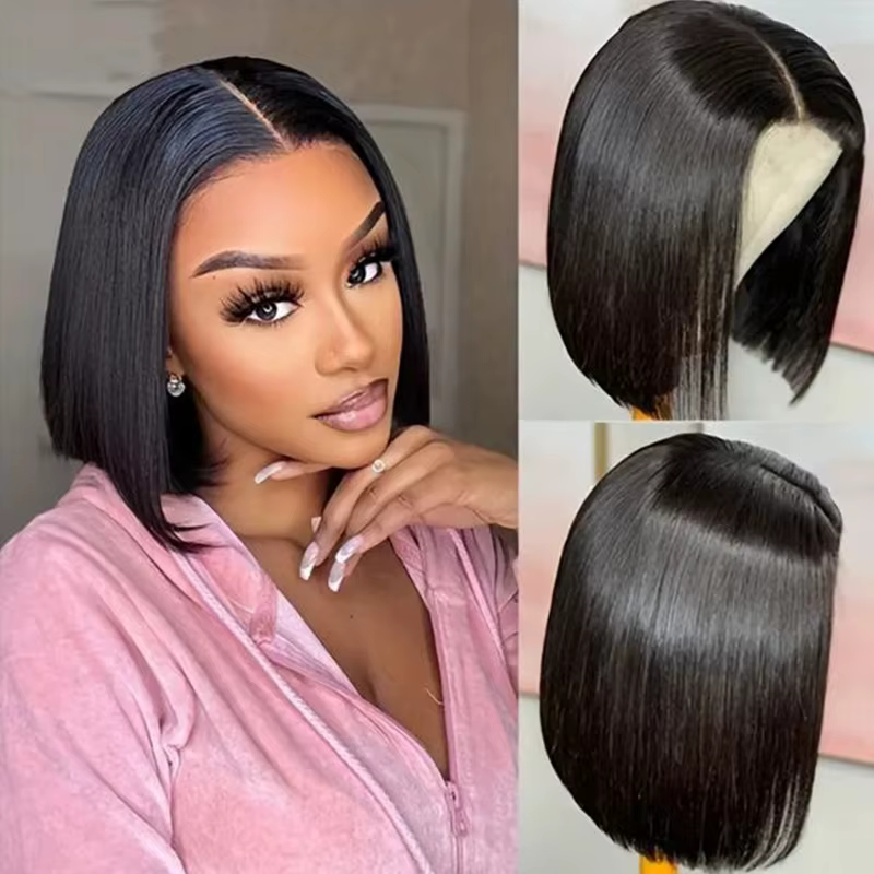 Perruque séparée au centre de mode pour dames de 12 pouces - cheveux synthétiques haute densité