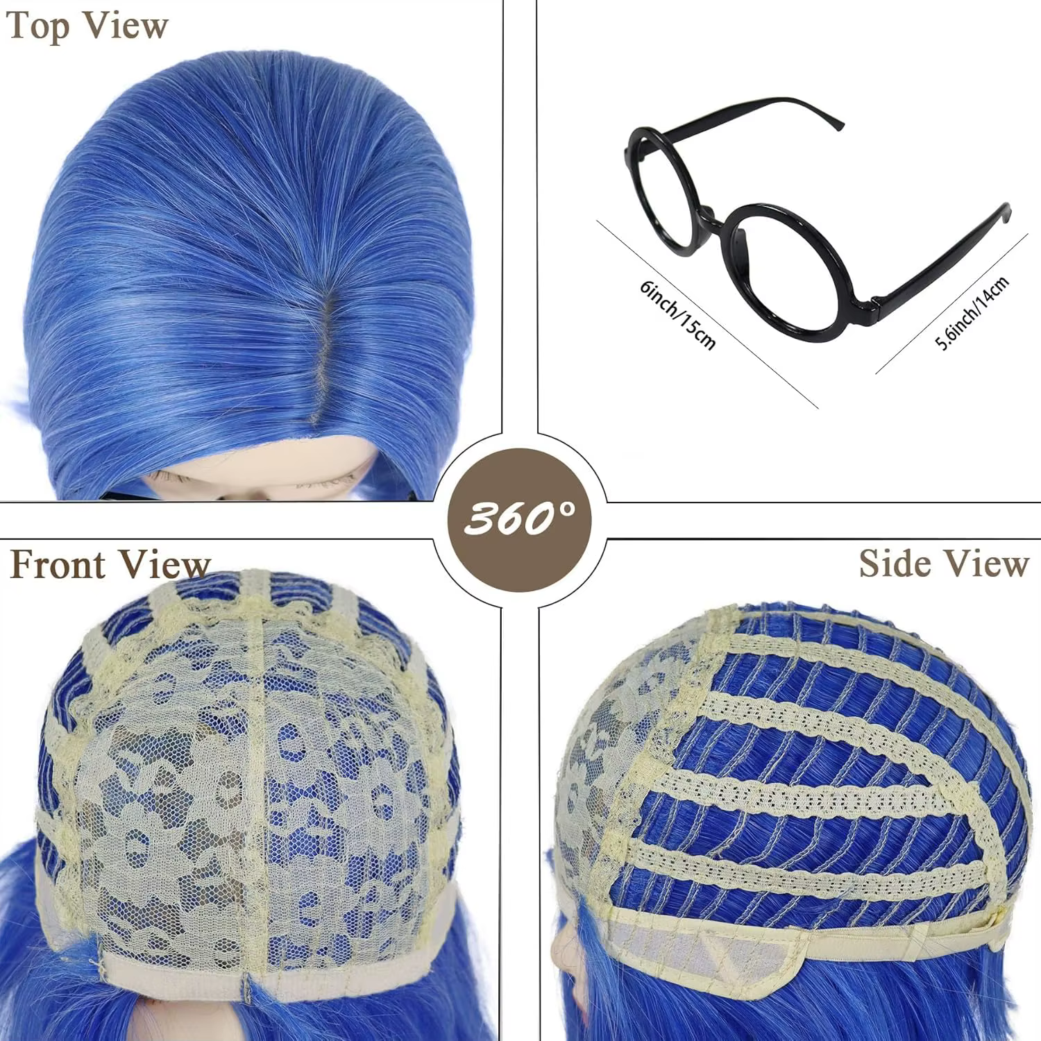 Perruque de tristesse bleue synthétique【+ bonnet
