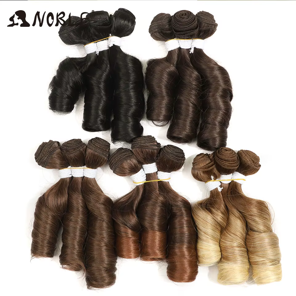 Extensions de cheveux synthétiques ondulés châtain foncé de 10-12 pouces