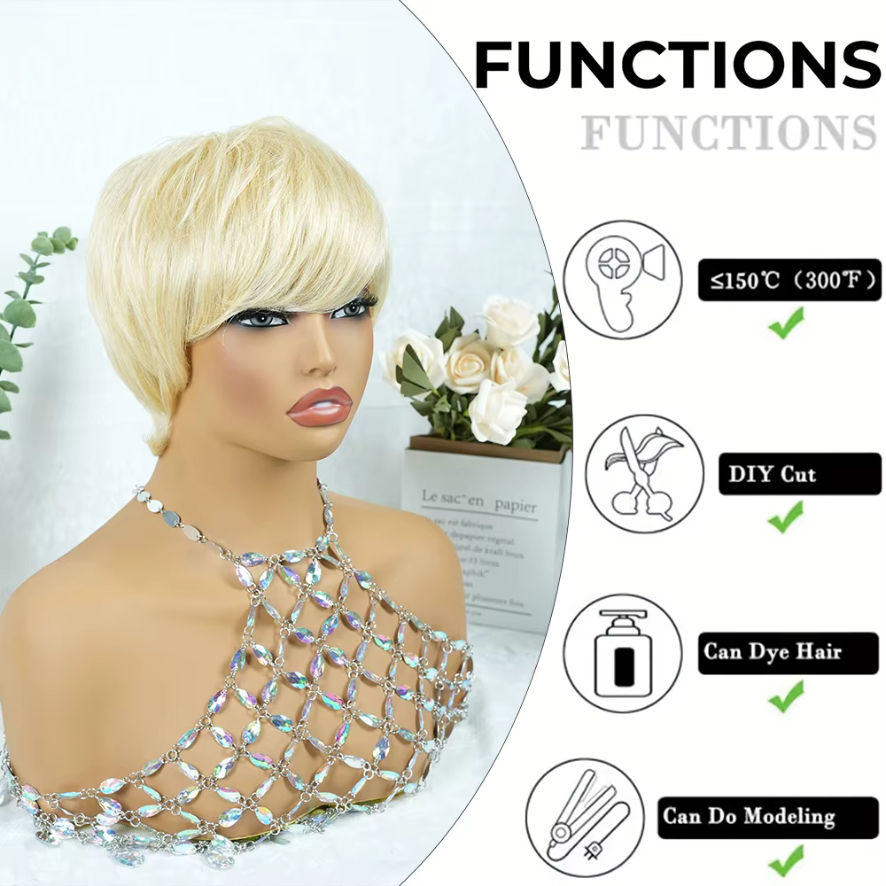 Perruque courte et droite de style pixie pour homme