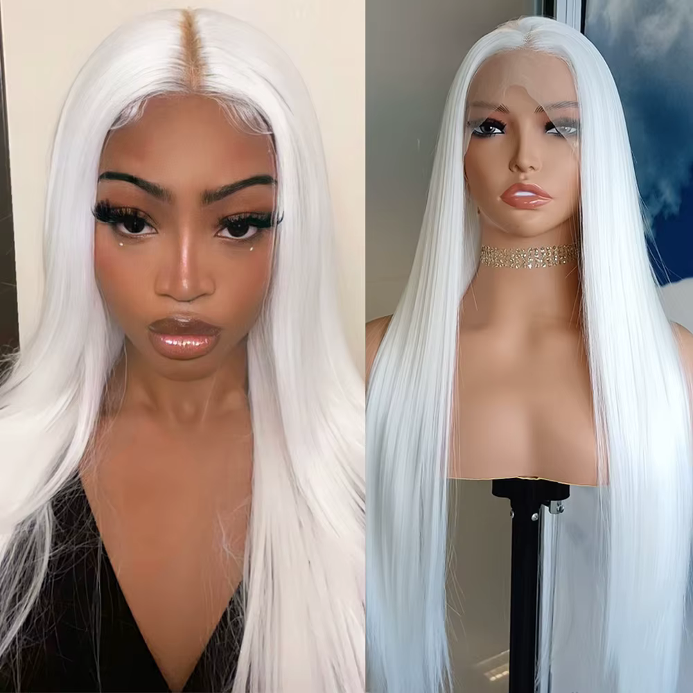 Perruque Synthétique Lisse Blanche Neige pour Femme