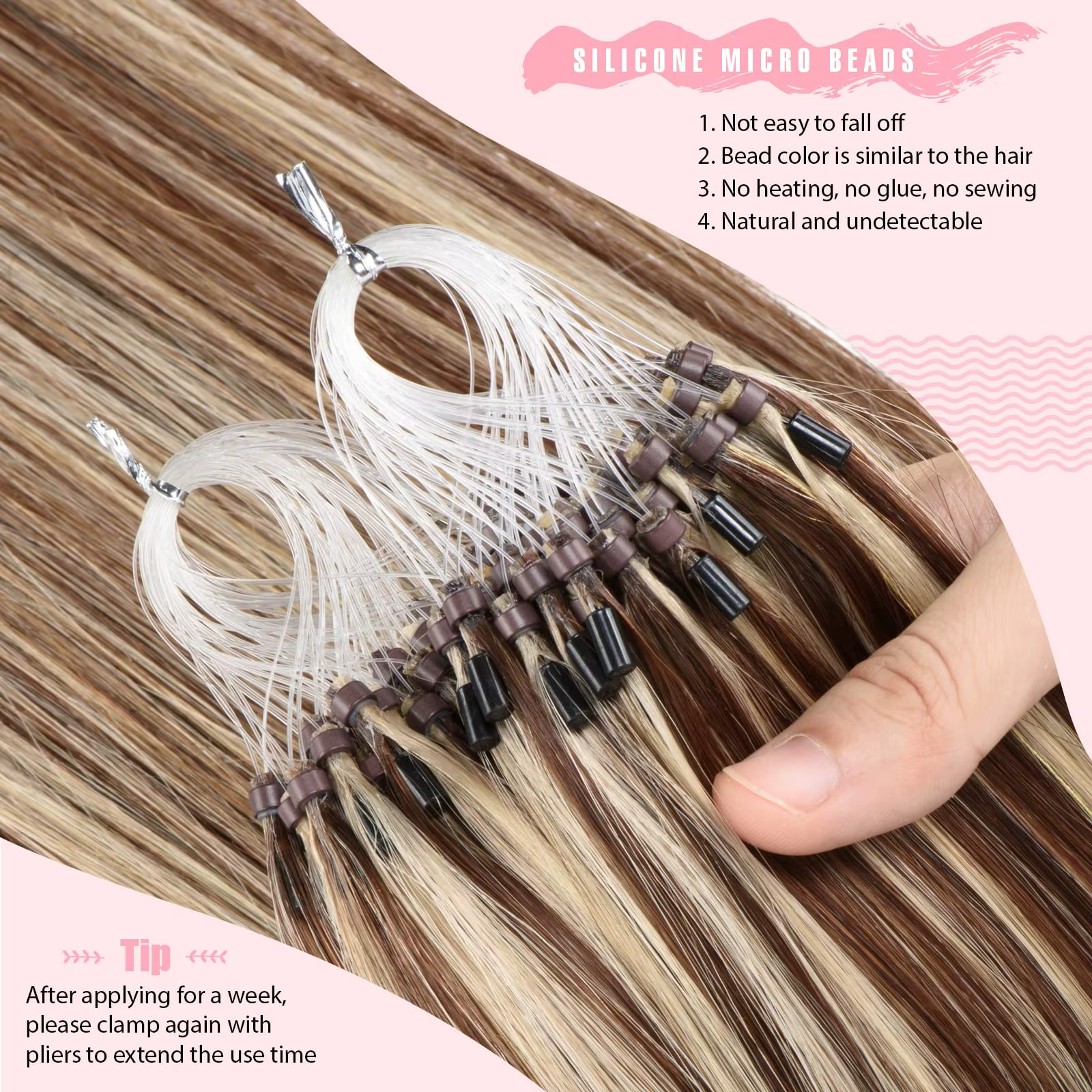 Extensions d'anneaux à micro-boucles de cheveux 100% humains