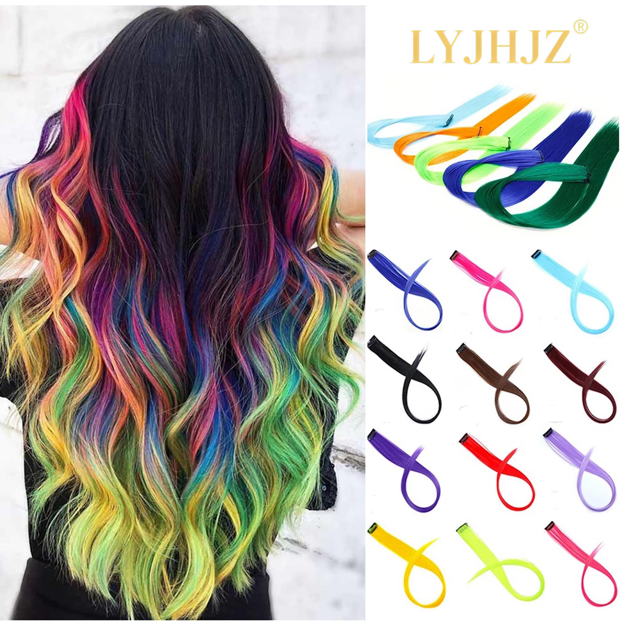 Extensions de cheveux synthétiques longues et droites de 22 pouces