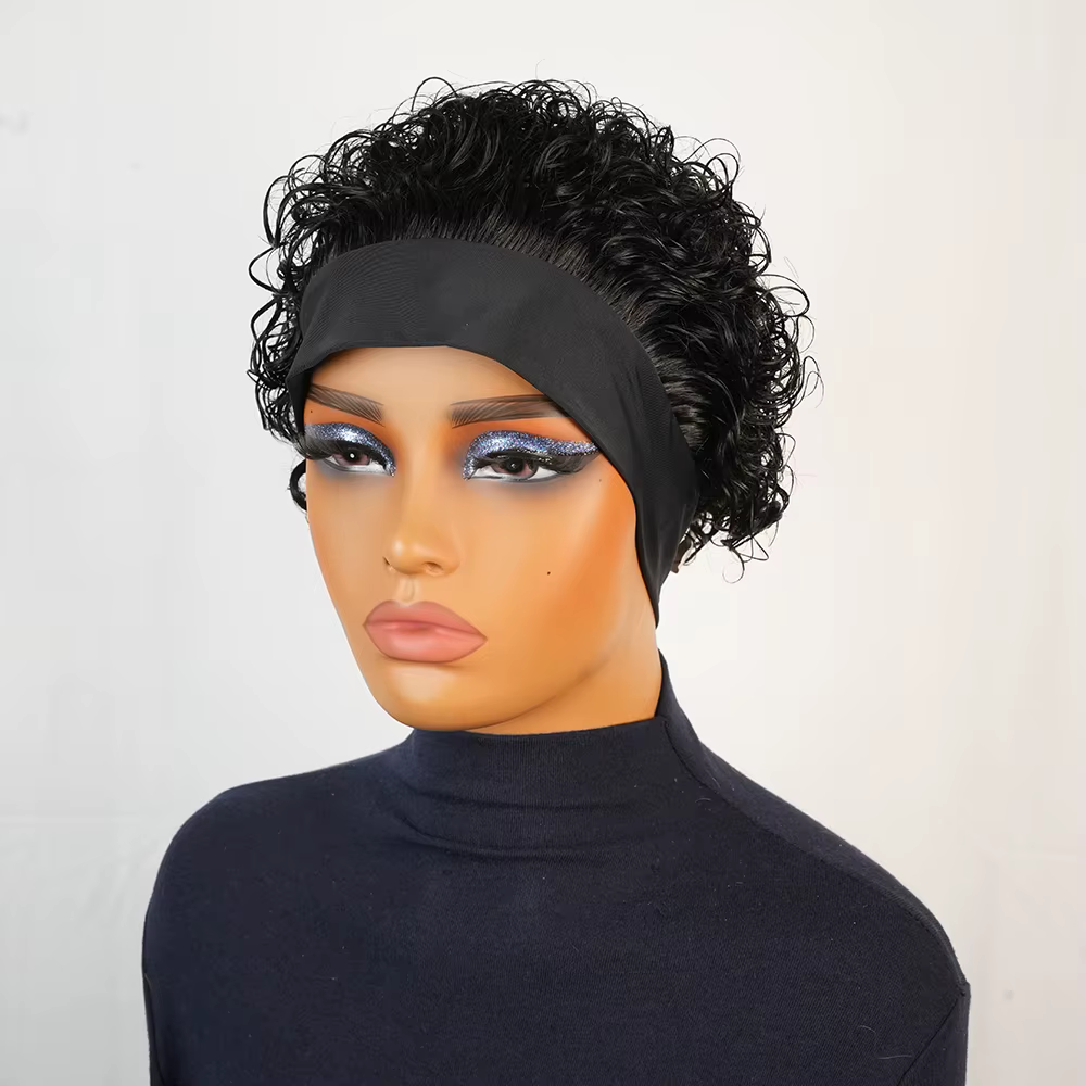 Bandeau perruques cheveux humains 100% crépus bouclés court sans colle perruque