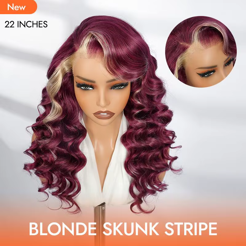 Alipearl cheveux partie latérale 13x4 bordeaux 99J perruque avec Blonde Ombre