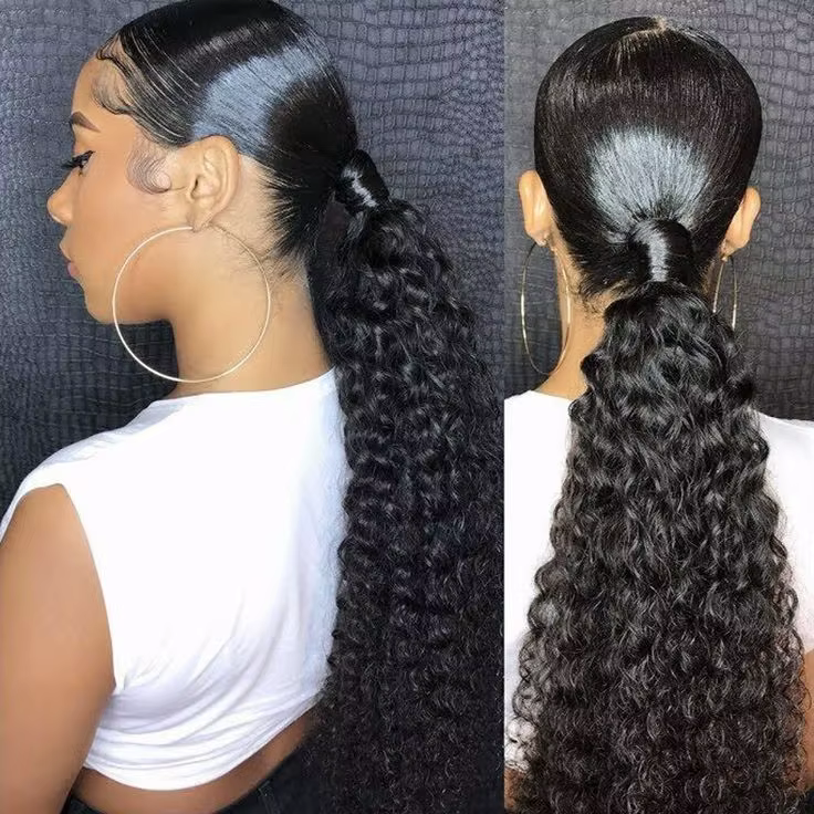 Queue de cheval cheveux humains longs raides envelopper autour des Extensions