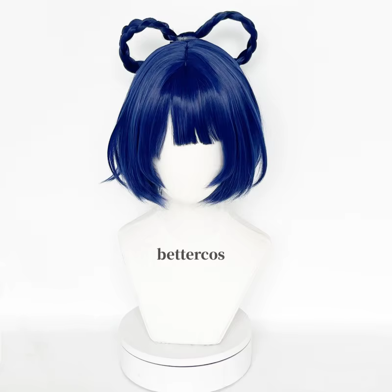Xiangling Cosplay perruque 30 cm courte bleu foncé