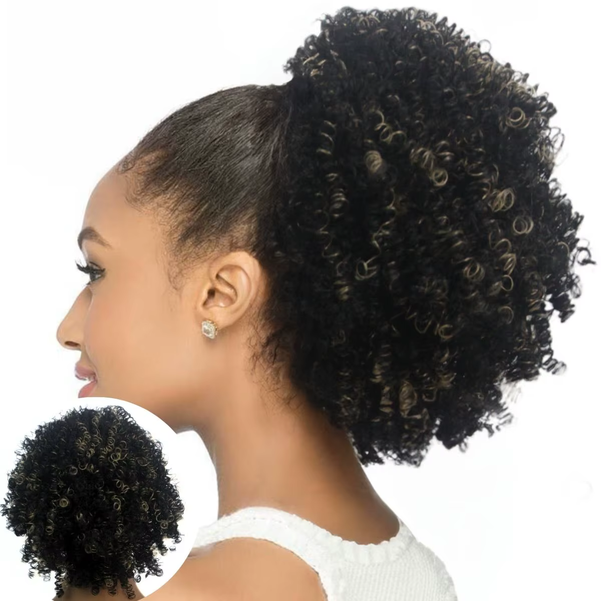 Extension de chignon afro bouclé frisé avec cordon de serrage pour femmes noires