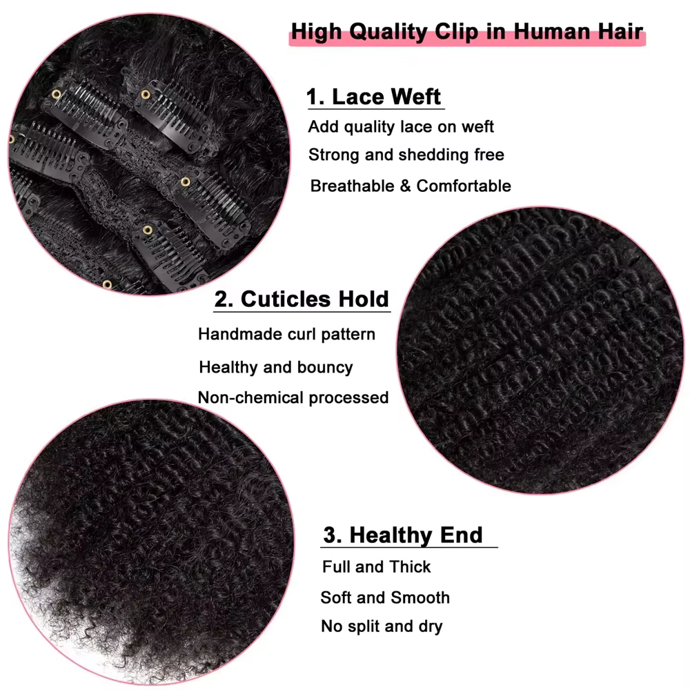 Extensions de cheveux humains afro à clipser
