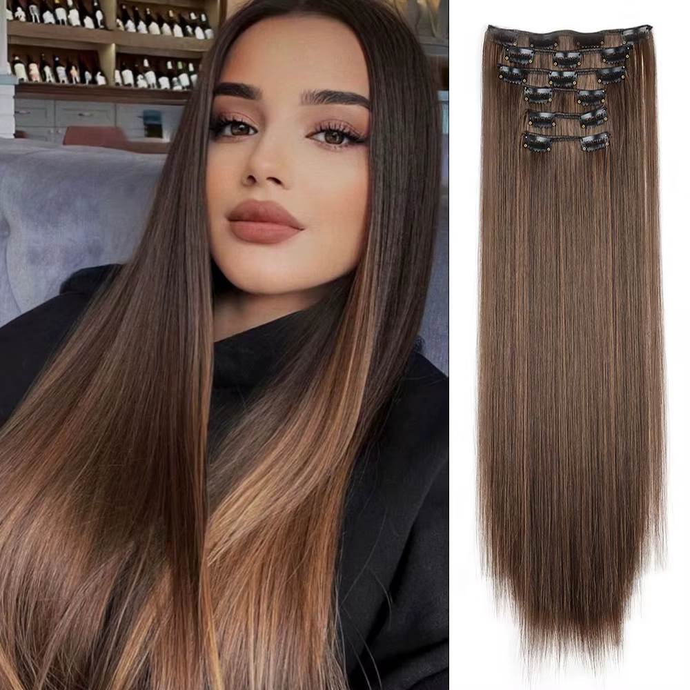 Extensions de cheveux noirs 24 pouces/60 cm