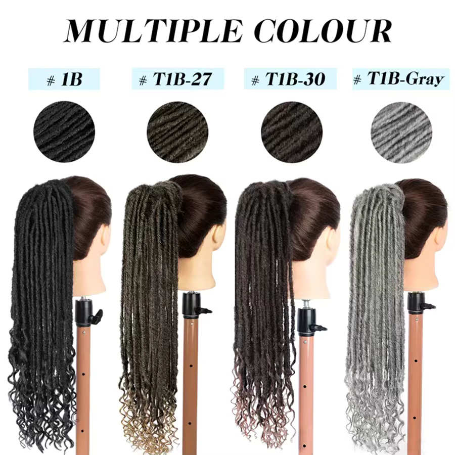 Extensions de queue de cheval à clipser, fausses locks torsadées pour femmes noires, postiches synthétiques Goddess Locs à enrouler