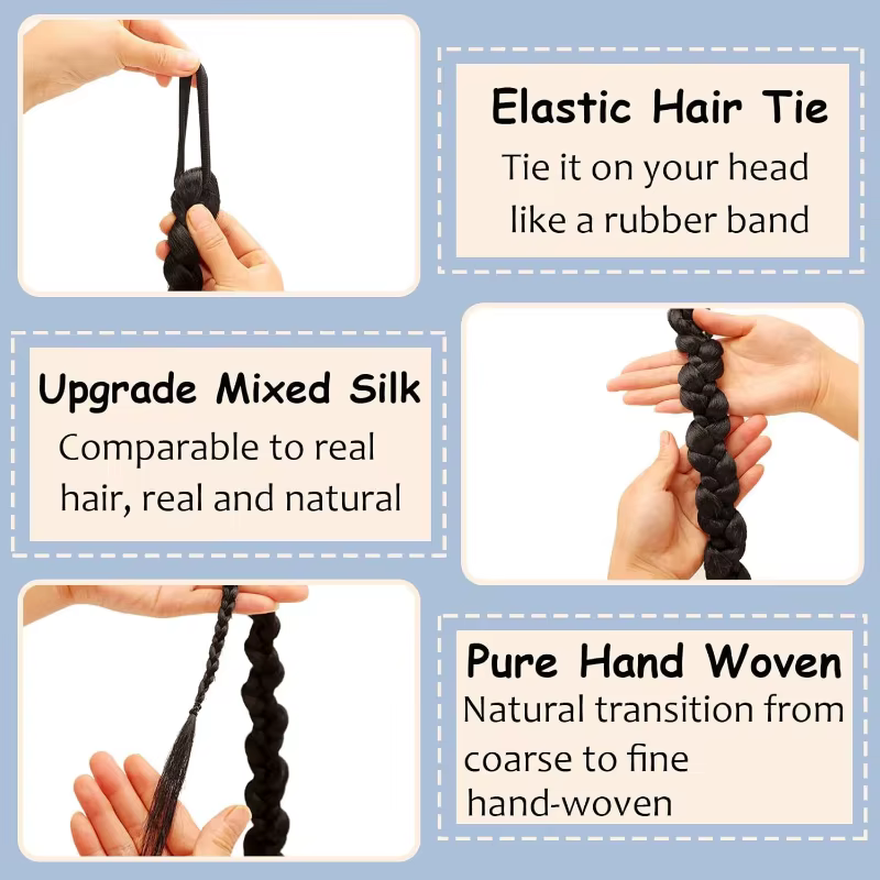 Extensions de cheveux queue de cheval tressées à la mode avec attaches