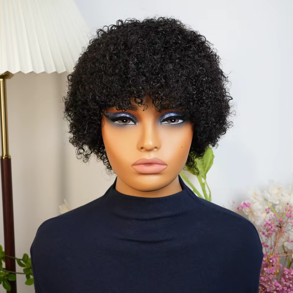 Afro crépus bouclés perruque de cheveux humains court