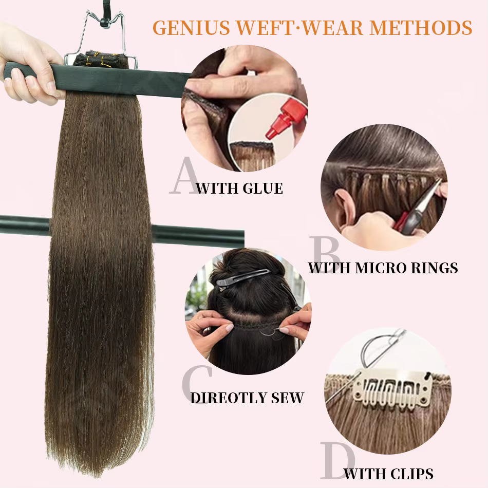 Extensions de cheveux humains Genius Weft de qualité supérieure 50/100g