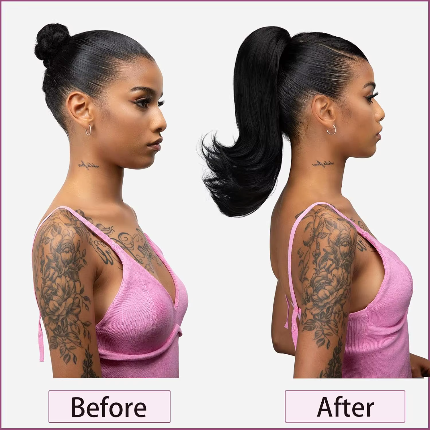 Extension de cheveux queue de cheval courte noire avec cordon pour femmes noires