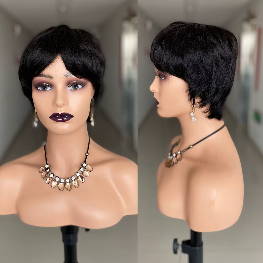 Perruque courte coupe lutin cheveux humains prêt à porter perruques