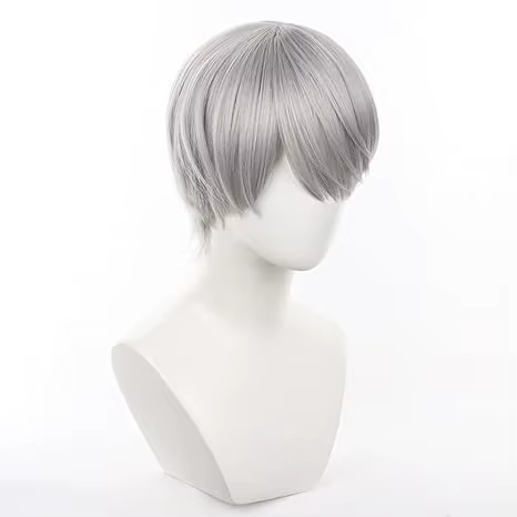 Perruque Anime Yu Narukami grise en forme de bol