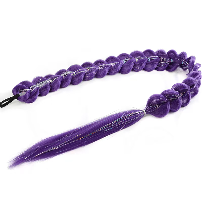 32 pouces tressé violet cheveux queue de cheval avec guirlandes perruque Super longues Extensions brillant