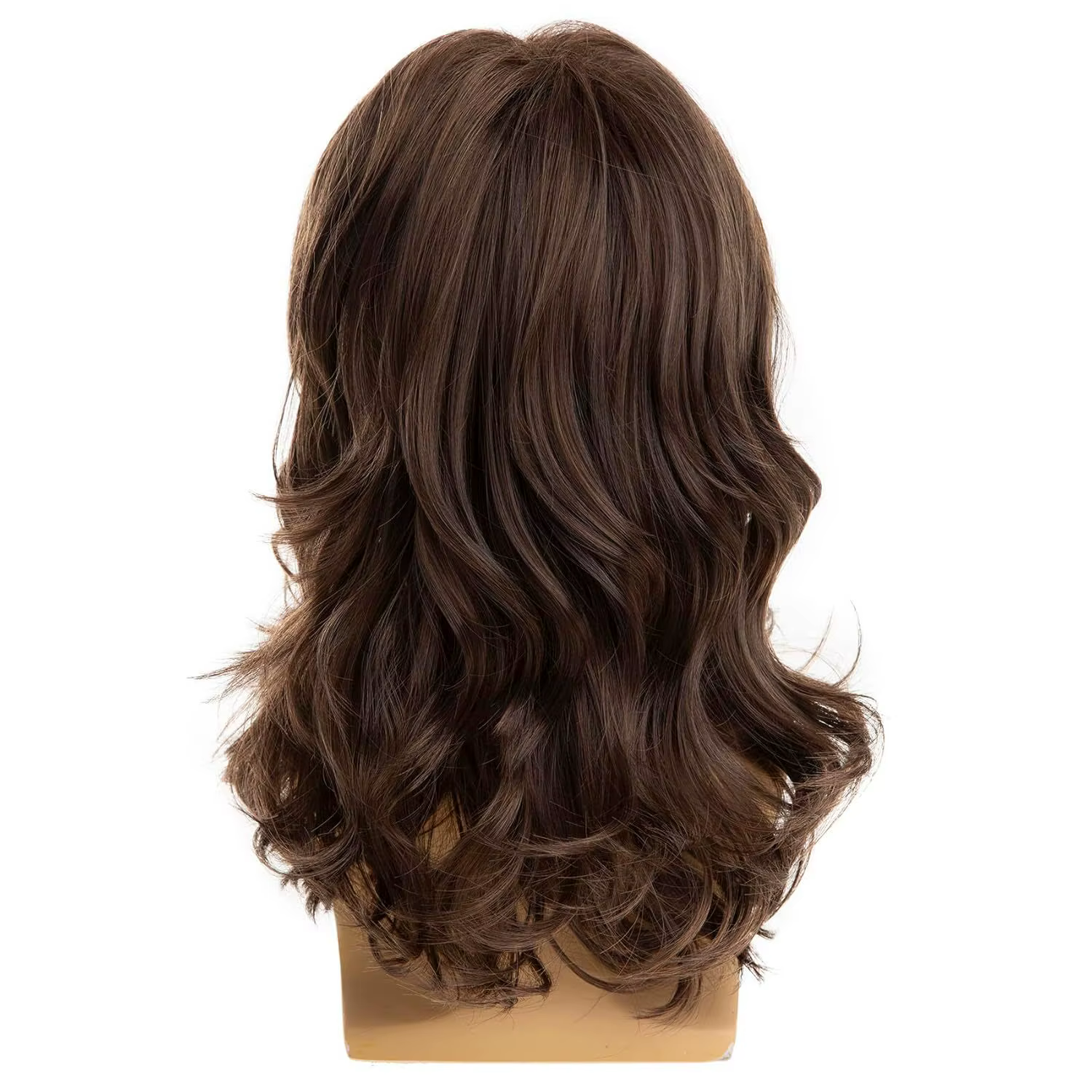 Perruque synthétique longue bouclée ondulée brune pour hommes