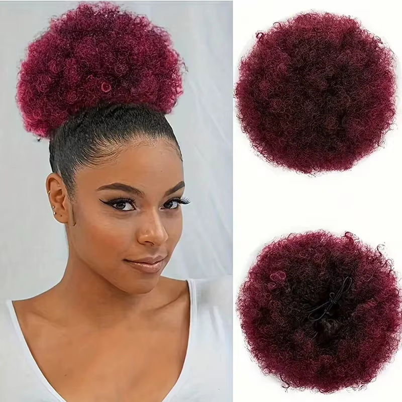 Afro cheveux bouclés Chignons Updo Chignon cordon queue de cheval femmes court crépus