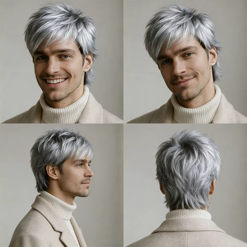 Perruque courte et droite de style pixie pour homme