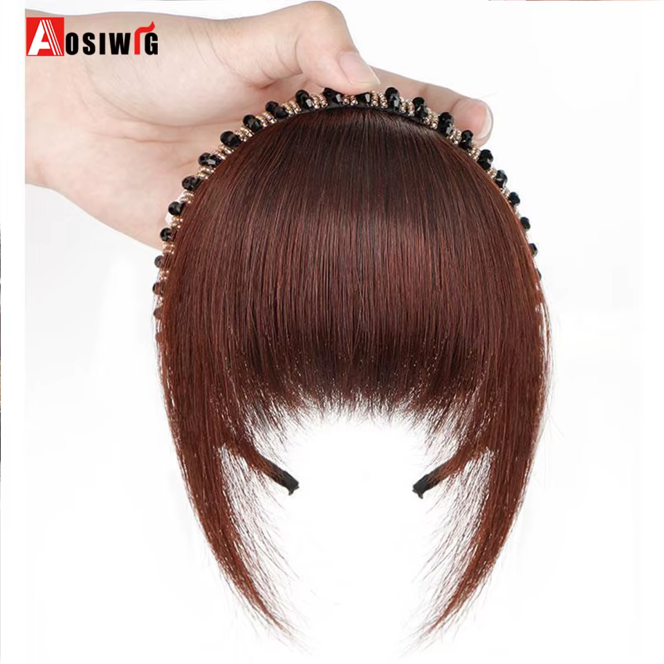 Extension Capillaire Synthétique Courte et Lisse avec Frange pour Femme