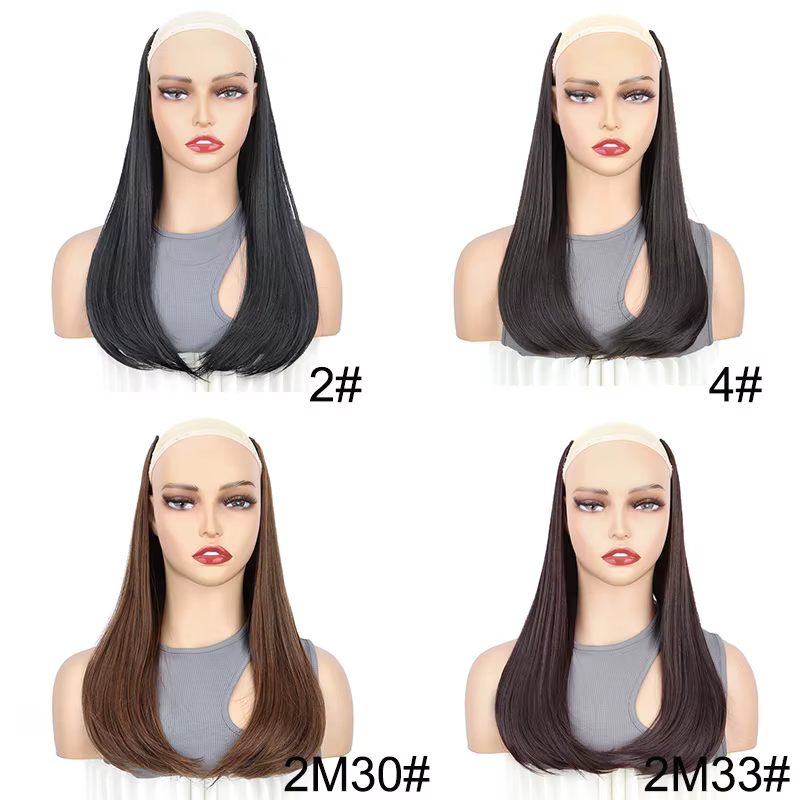 Extension capillaire synthétique en forme de V, 18 pouces, 4 Clips, postiche longue et lisse avec boucle interne, postiche noire et brune pour femmes