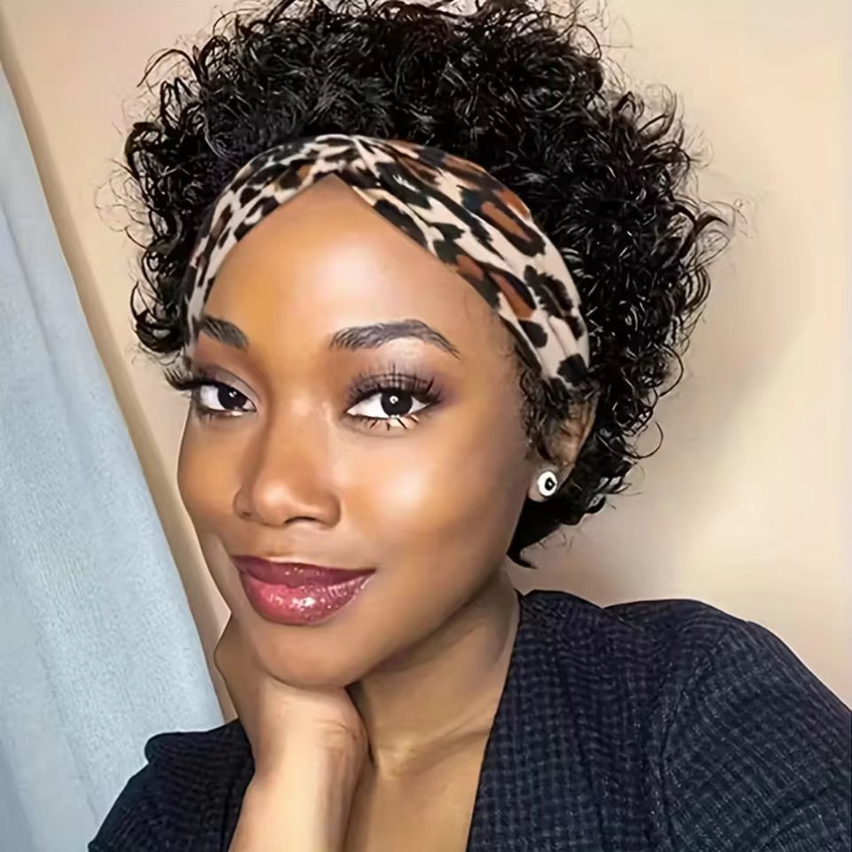Perruque bandeau bouclée bob brésilien noir naturel