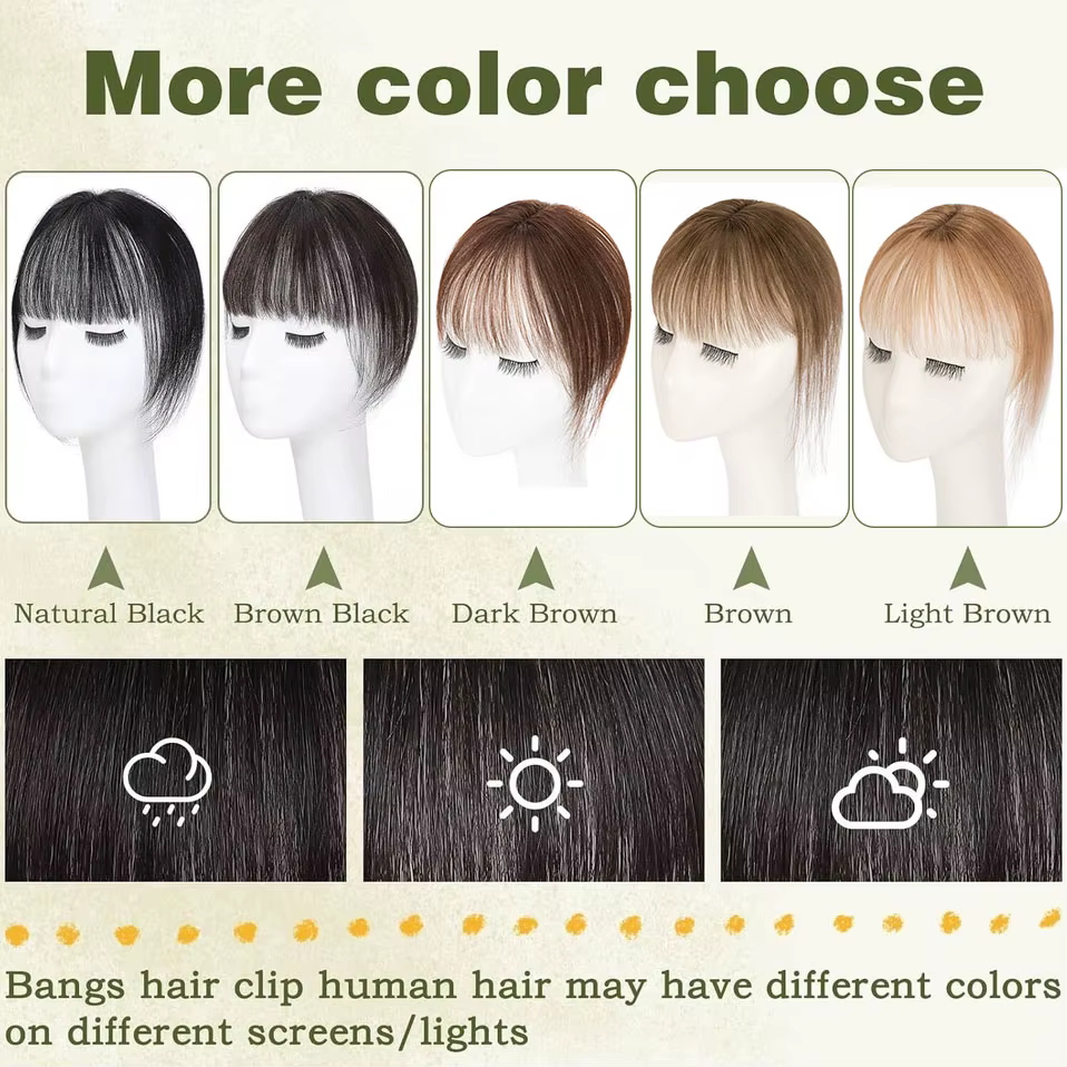 Clips en frange vrais cheveux humains 3D 360 ° Cover Air Bangs – postiches légères pour femmes