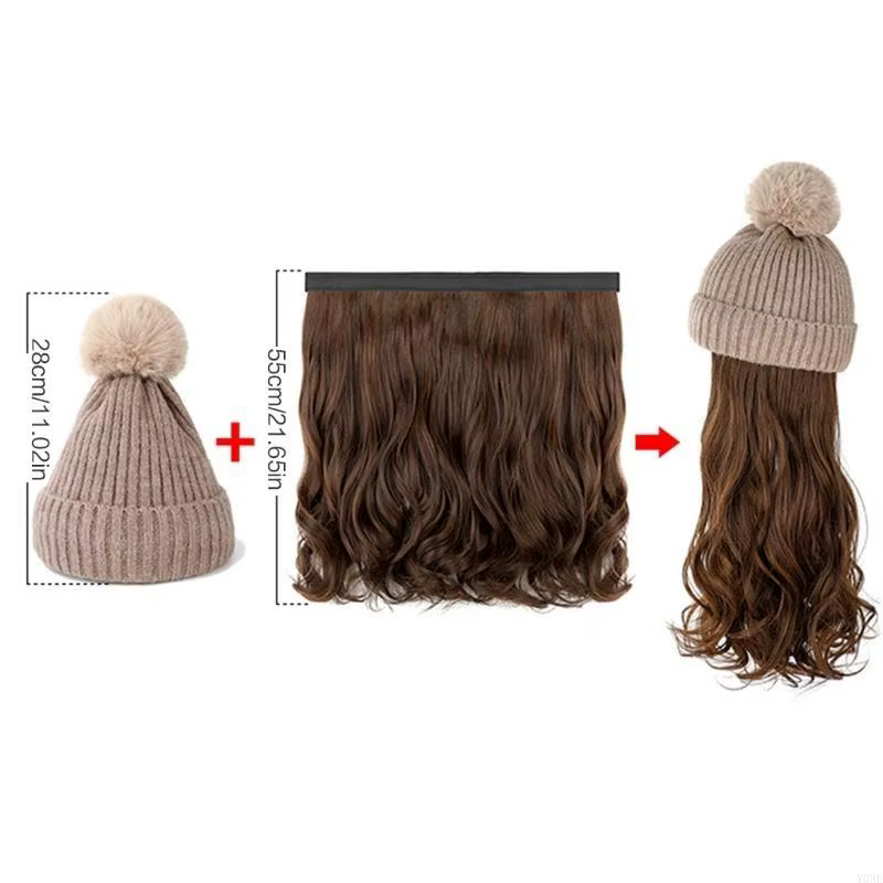 Chapeau tricoté avec Extensions cheveux pour filles