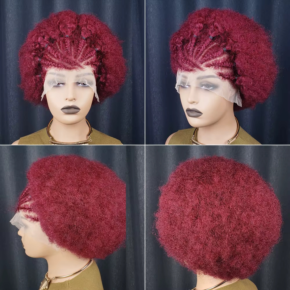 13x4 court Afro crépus bouclés Bob dentelle avant tressé perruques pour les femmes noires