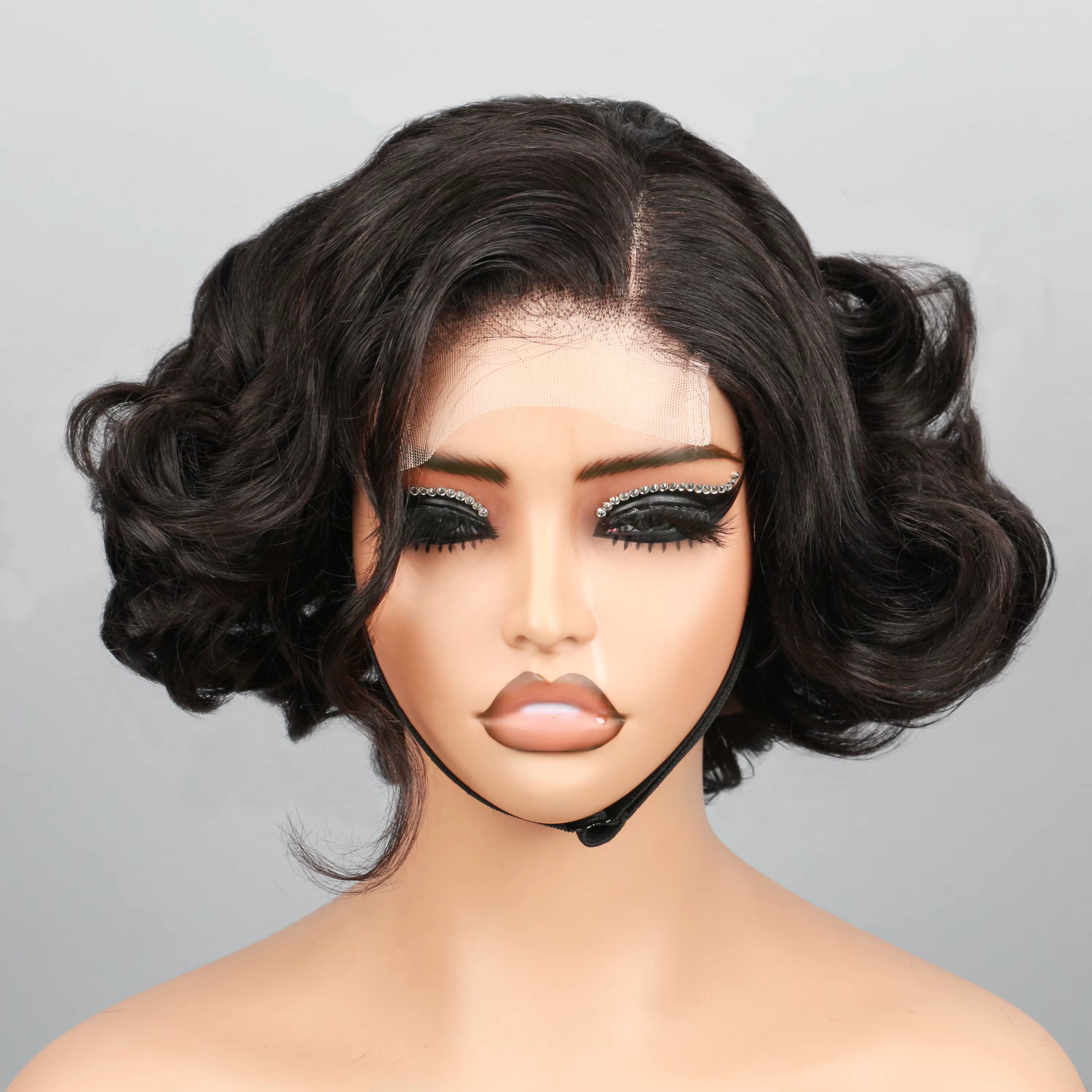 Perruque PixieCut en Cheveux Humains 13x4 Bouclée Rose Courte
