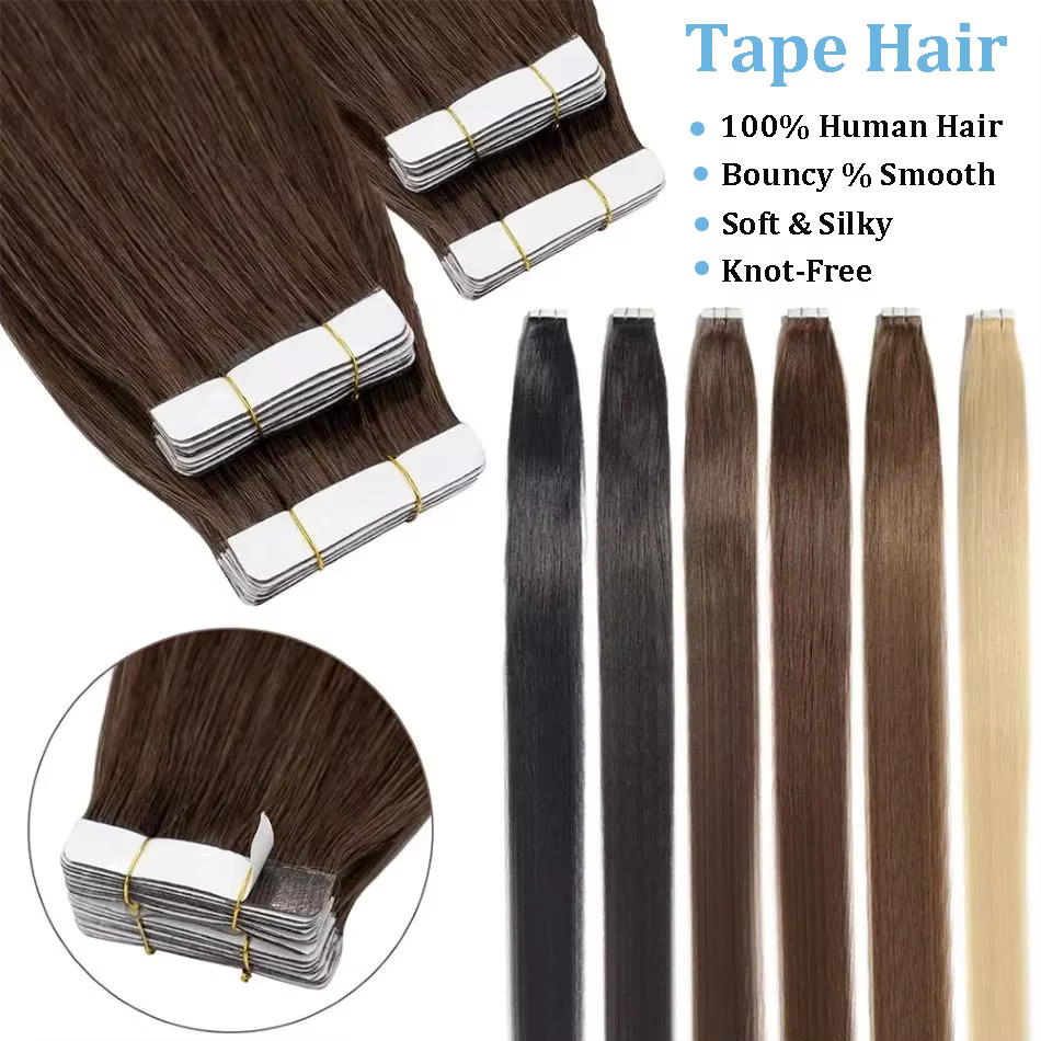 Extensions de cheveux humains à bandes adhésives