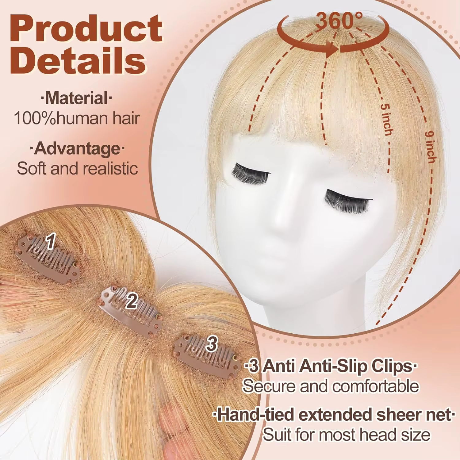 Clip in Bangs 613 Blond 100% cheveux humains