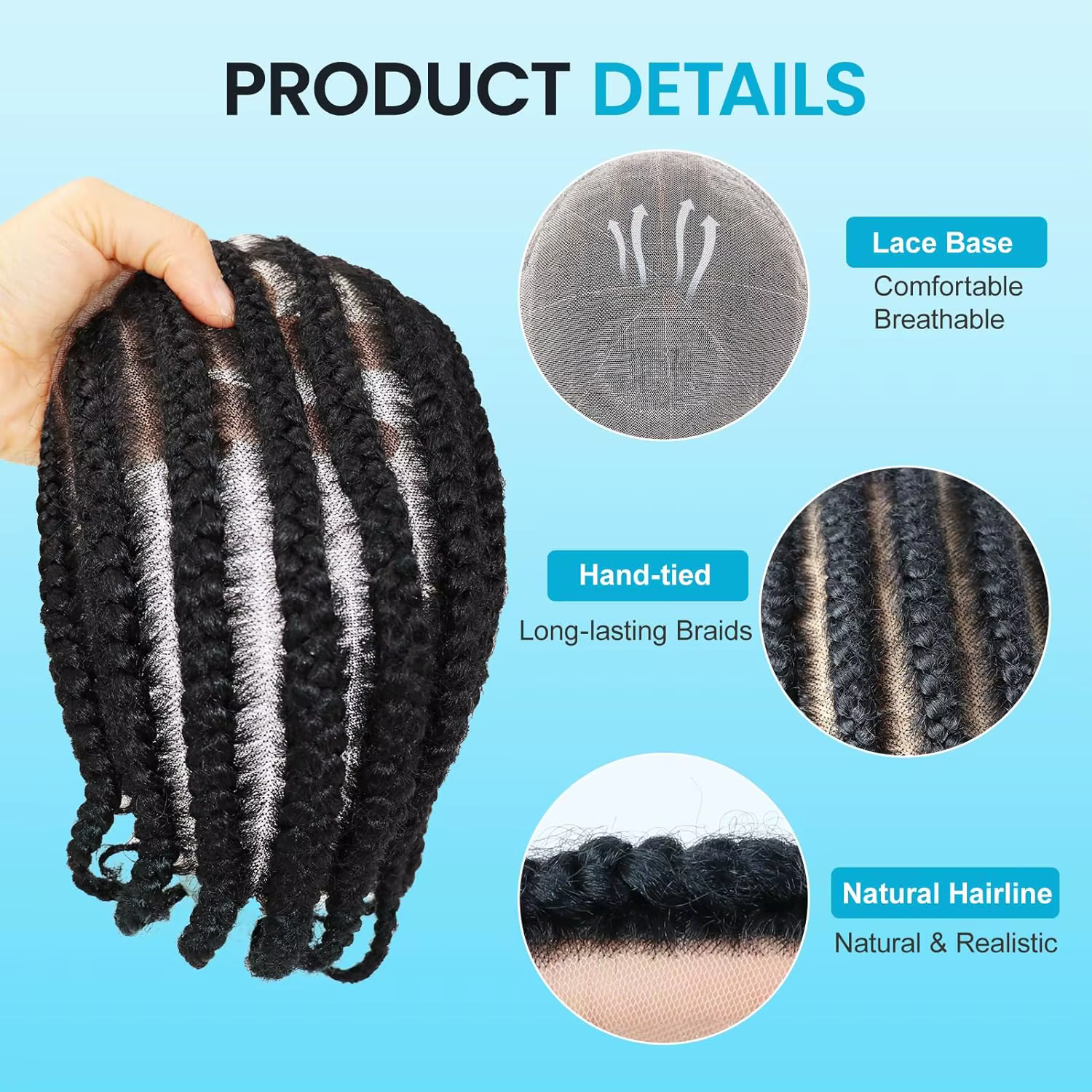 Cornrow tresses Afro toupet cheveux pour hommes 6 '' vrais