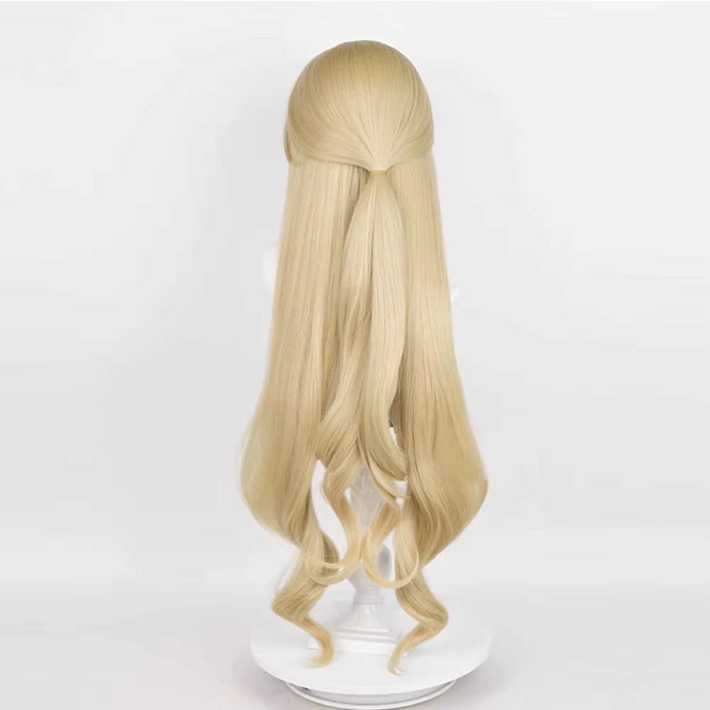 Genshin Impact Navia perruque synthétique longue ondulée Blonde moelleux jeu Cosplay femmes cheveux résistant à la
