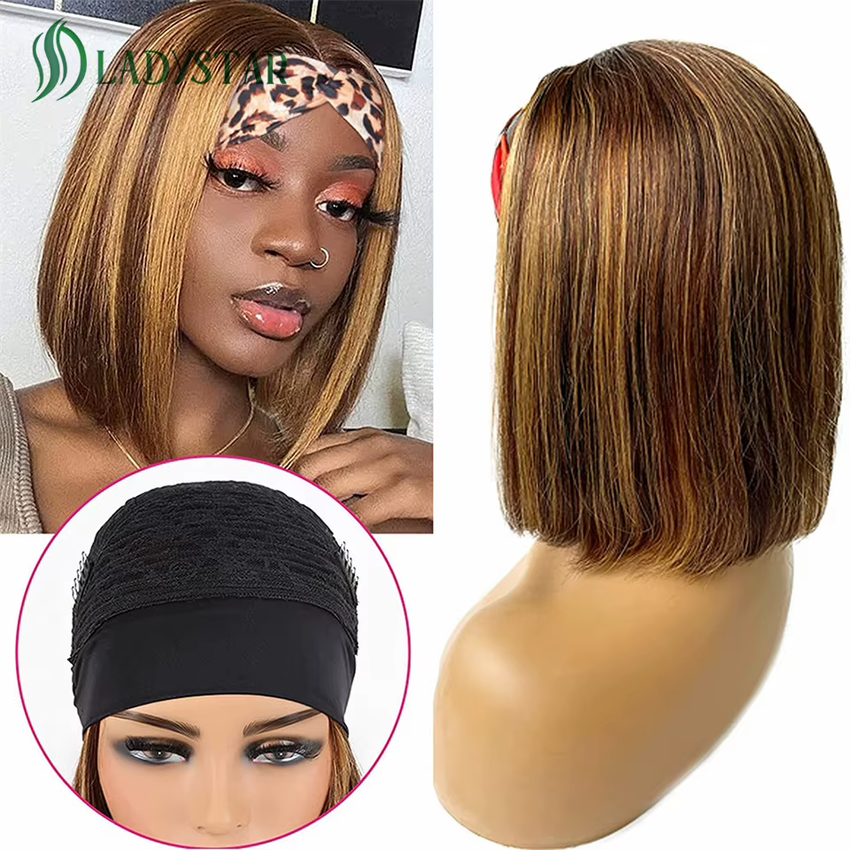 Perruque Bob Brésilienne Naturelle avec Écharpe pour Femme