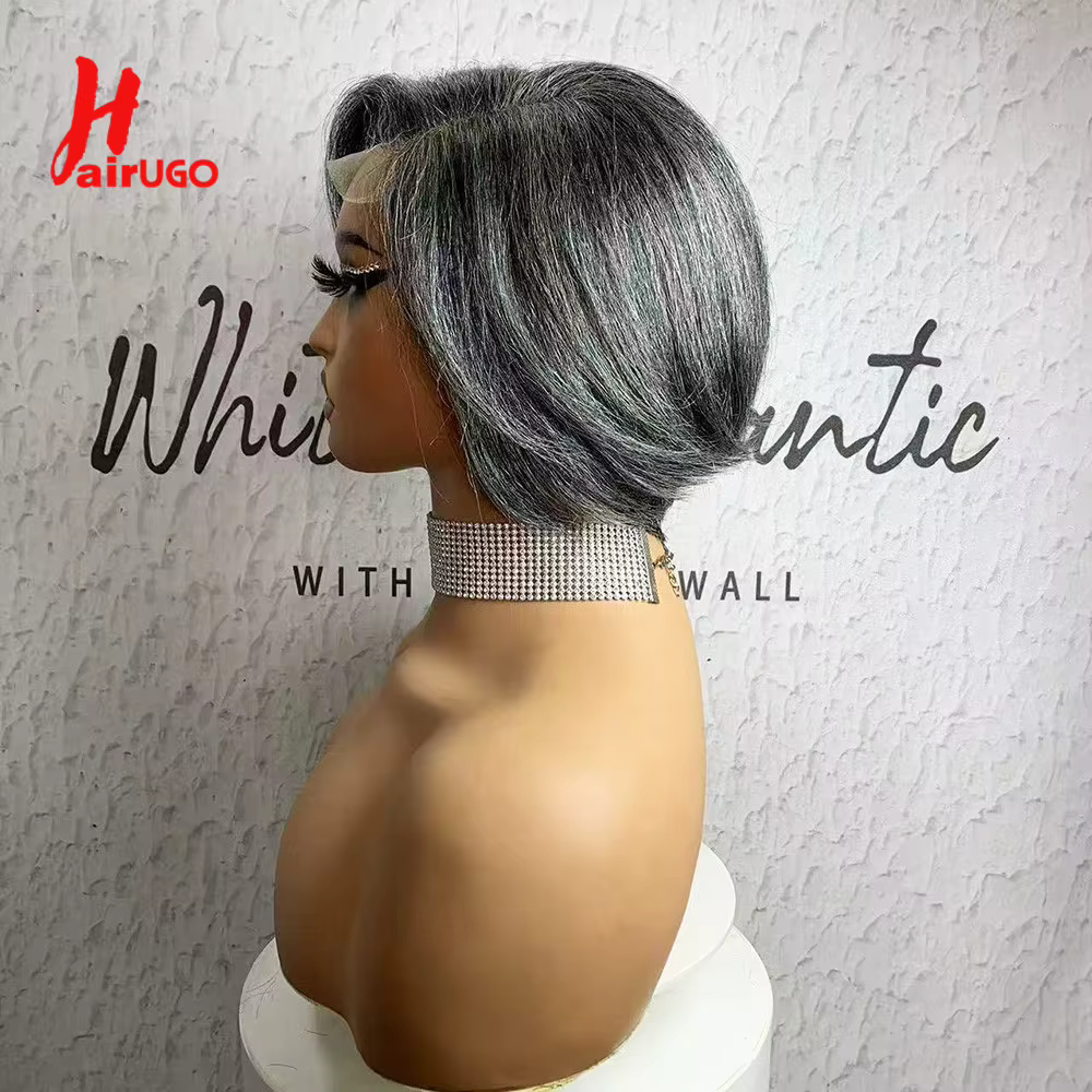 HairUGo-Perruque BOB courte en cheveux humains pour femme