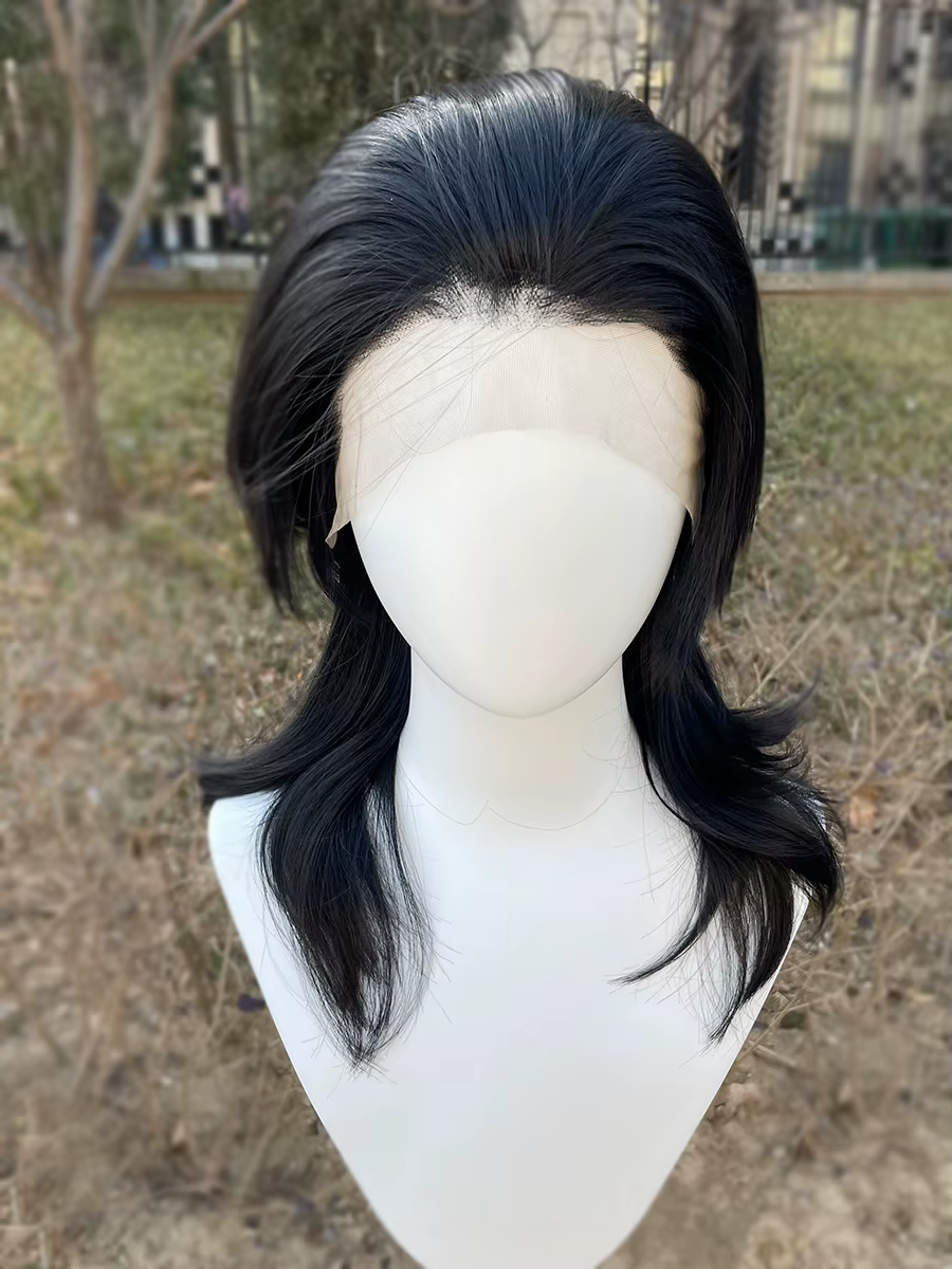 Mullet Cosplay perruques pour femmes noires Rocker hommes longueur d'épaule cheveux synthétiques 13X4 dentelle avant perruques sans colle délié naturel