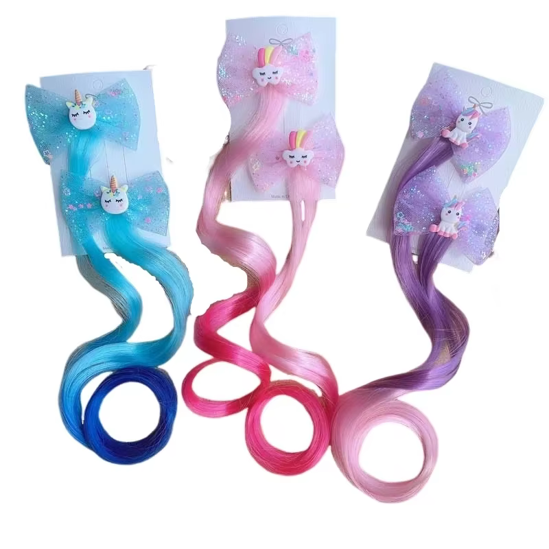 2 pièces nouvelle belle princesse arc-en-ciel licorne perruque filles épingles à cheveux chapeaux pour enfants pinces