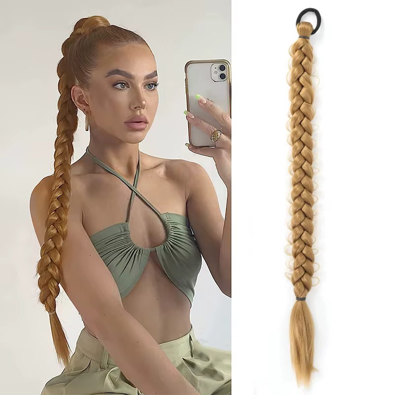 LUPU tressé longues Extensions de queue de cheval avec bande élastique cheveux fibres synthétiques 24 pouces tresses