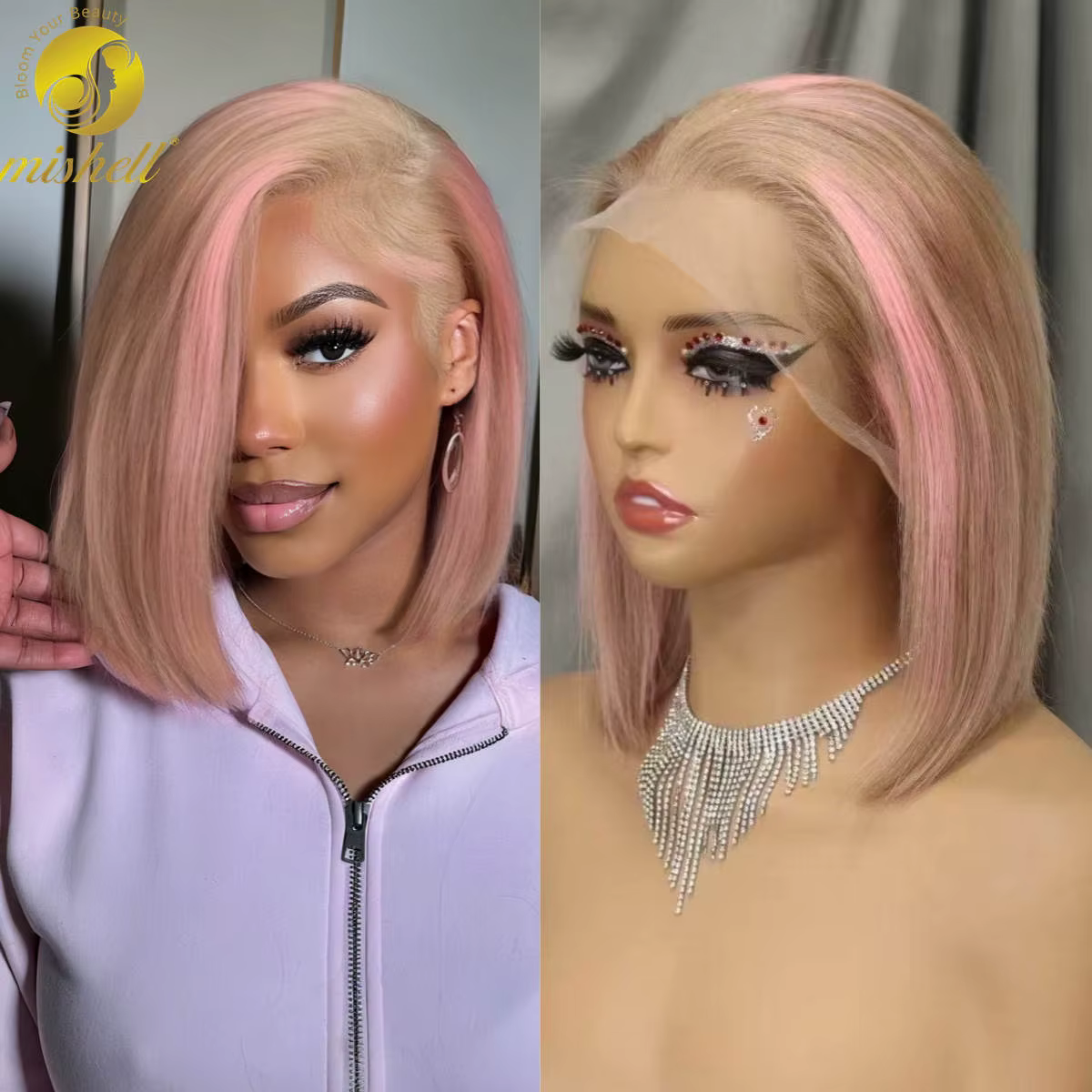 Perruque Bob Rose en Cheveux Humains