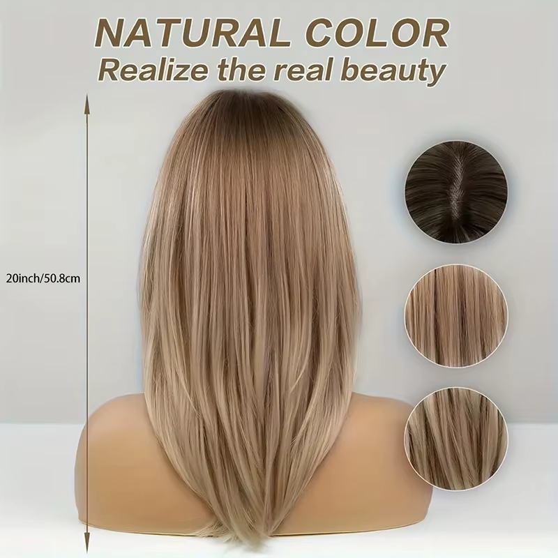 Perruque longue et lisse marron pour femme