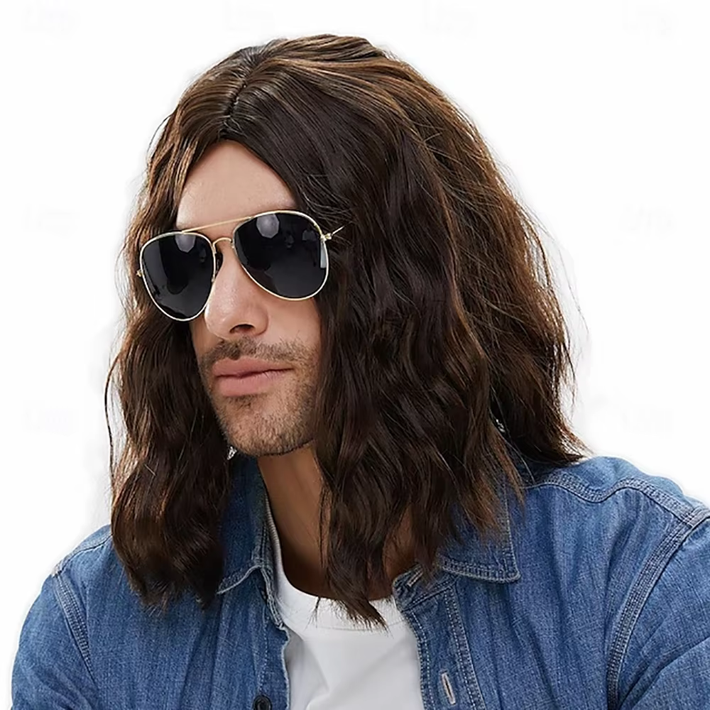 Perruque synthétique longue ondulée pour hommes
