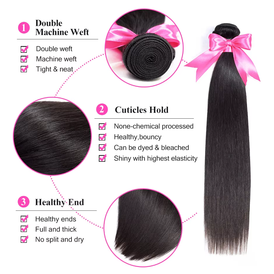 ISSEHAIR – Extension de cheveux lisses, tissage malaisien, 100% naturel, Remy, en lot de 3 ou 4, de couleur naturelle