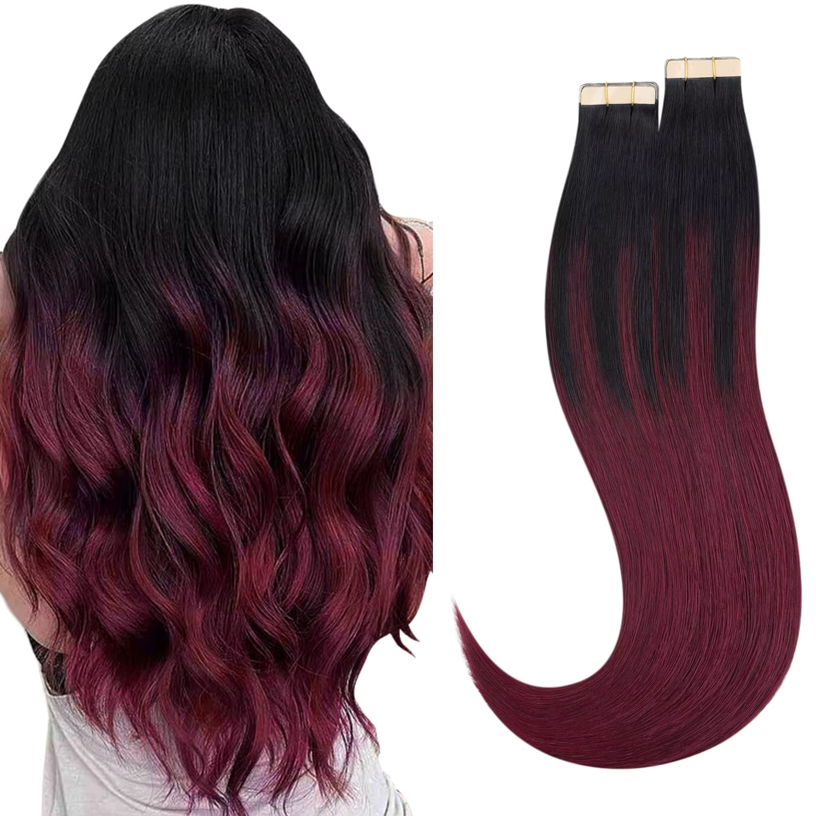 Ruban de cheveux humains 100 % mis en évidence dans les extensions Trames de couleurs mélangées de 12 à 26 pouces # 99J Bourgogne # 6/30 Marron Blond