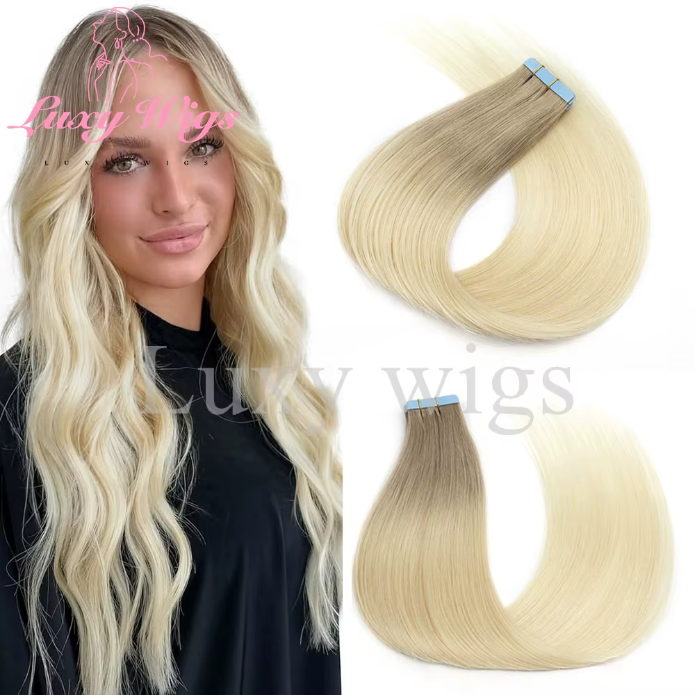 Mèches Blonde bande dans les Extensions de cheveux cheveux humains droite noir blond sans couture PU peau trame bande dans les Extensions de cheveux 20 pièces